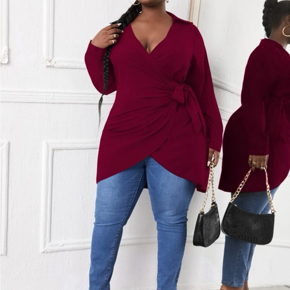 Plus Size Red Wrap Blouse